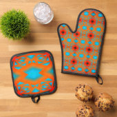 テキラサンライズ幾何グラデーション抽象芸術アート 鍋つかみ&鍋敷きセット (トップダウン)