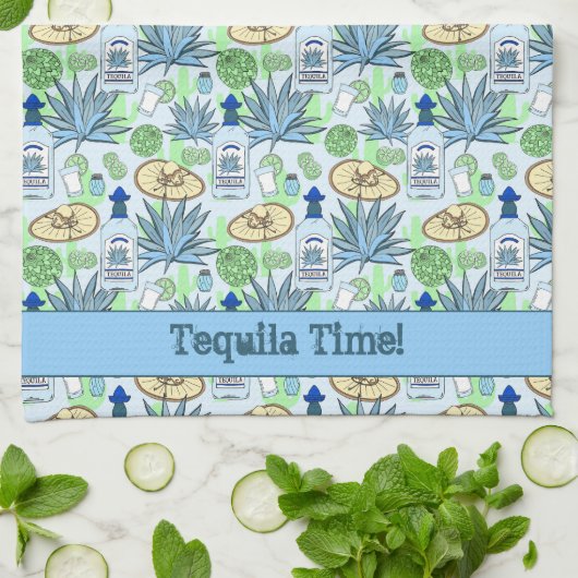 テキラタイムカクテルアゲーブプラントとソンブレロス キッチンタオル (折り畳み)