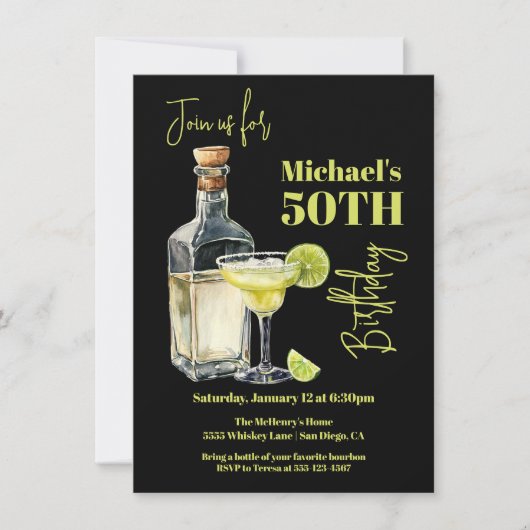 テキラマルガリタマイルストーンマンズ誕生日 招待状 (正面)