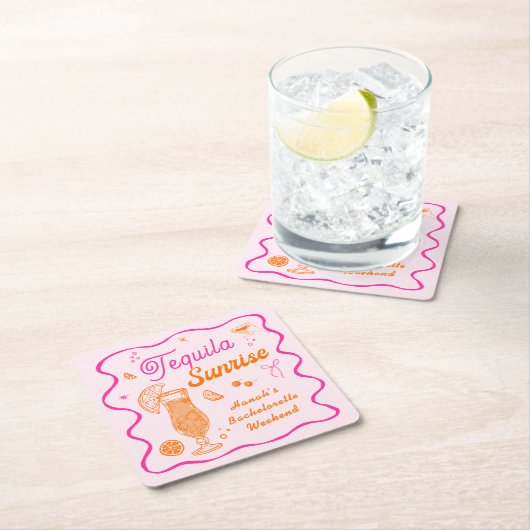 テキーラサンライズ独身最後の夜 スクエアペーパーコースター (インサイチュ)
