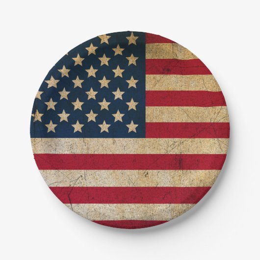 テクスグランジチャヴィンテージUSAフラグ独立記念日 ペーパープレート (正面)