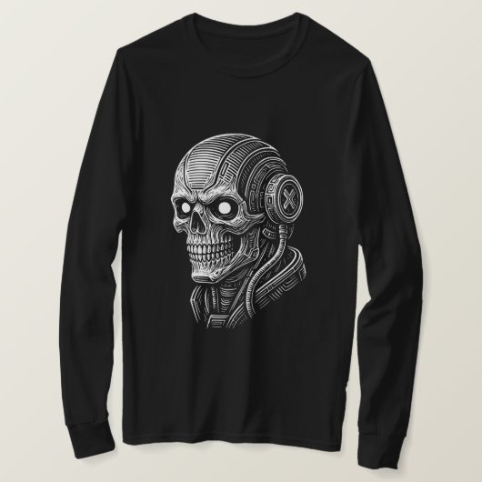 テクスタイルの未来的なサイバーパンクのドクロ Tシャツ (デザイン正面)