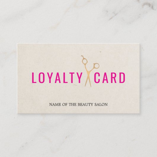 テクスチエレガントュベージュのピンクフェイク金ゴールドはさみはっきりした ロイヤリティカード (正面)