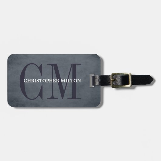 テクスチクールャ青モノグラはっきりしたム ラゲッジタグ (正面横)