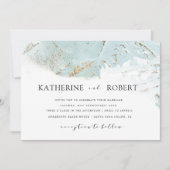 テクスチフェイクルブルーモダン結婚金ゴールド箔 招待状 (正面)