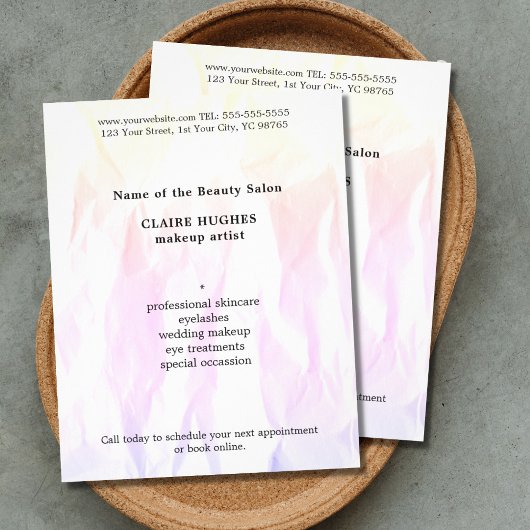 テクスチモダンャエレガントライトピンクのメイクアップアーティスト チラシ