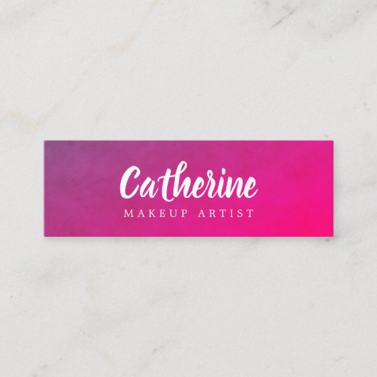 テクスチモダンャ紫ピンクのメイクアップアーティスト スキニー名刺 (正面)