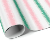 テクスチモダンュなピンクの緑のイカットパテストライプン ラッピングペーパー (ロールコーナー)