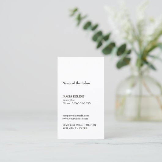 テクスチモダンュエレガントーグレーのシザースヘアスタイリスト 名刺 (スタンド正面)