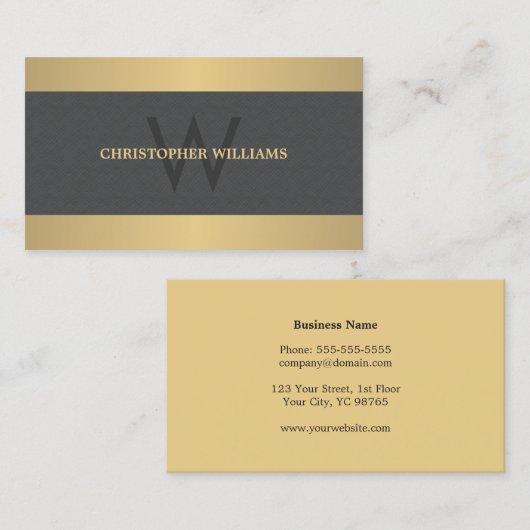 テクスチモダンュエレガントーグレーフェイク金ゴールドモノグラム 名刺 (正面/裏面)