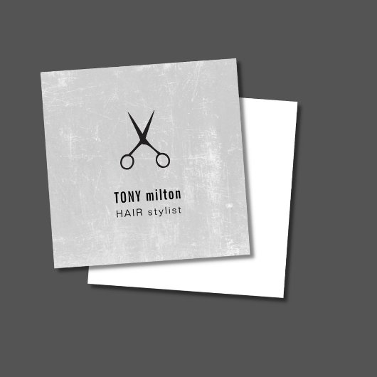 テクスチモダンーググレー黒ハサミ美容師 スクエア名刺
