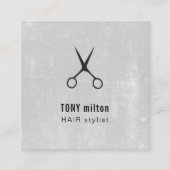 テクスチモダンーググレー黒ハサミ美容師 スクエア名刺 (正面)