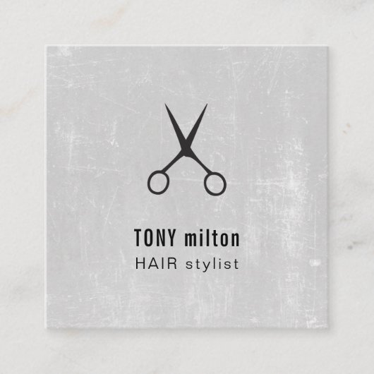 テクスチモダンーググレー黒ハサミ美容師 スクエア名刺 (正面)