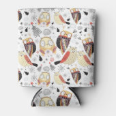 テクスチャおもしろいフクロウ 缶クーラー (正面)