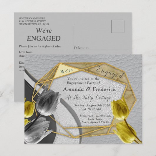 テクスチャのグレーと黄色のチューリップ。 インビテーションポストカード (正面/裏面)