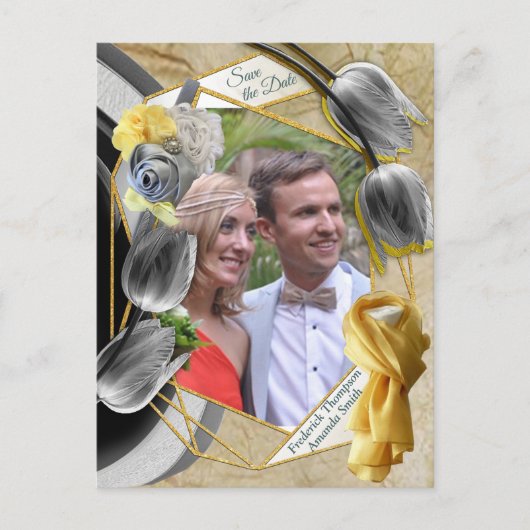 テクスチャのグレーと黄色のチューリップ。 案内ポストカード (正面)