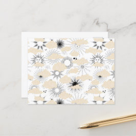 テクスチャの黄褐色の雲の背後にある様式化された黒い太陽 ポストカード