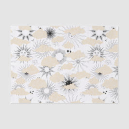 テクスチャの黄褐色の雲の背後にある様式化された黒い太陽 薄葉紙