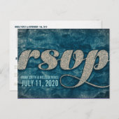 テクスチャはっきりしたティール(緑がかった色)ダマスクRSVP インビテーションポストカード (正面/裏面)