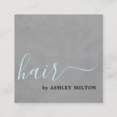 テクスチャエレガントグレーターコイズタイポグラフィヘア スクエア名刺 (正面)