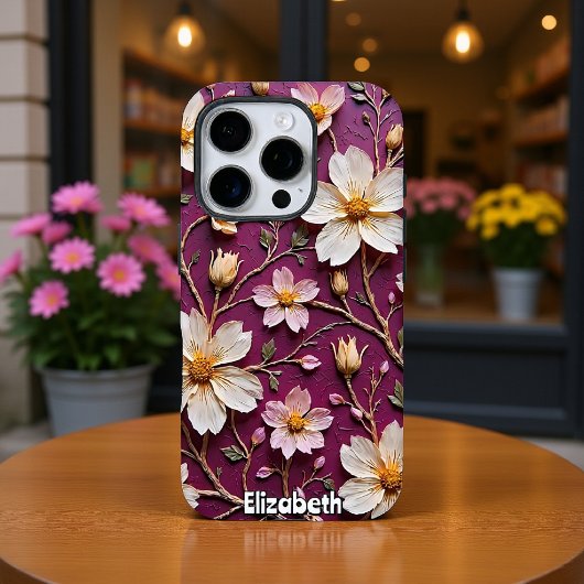 テクスチャエレガント付き紫にクリーム色の花 Case-Mate iPhoneケース