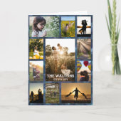 テクスチャエレガント付き青フレームファミリフォトコラージュ カード (正面)