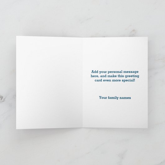 テクスチャエレガント付き青フレームファミリフォトコラージュ カード (内部)