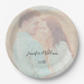 テクスチャオーバーレイ色あせパーソナライズされたた写結婚真 ペーパープレート (正面)