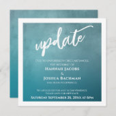 テクスチャグラデーションティール（緑がかった色）の結婚更新カード 招待状 (正面/裏面)