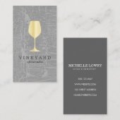 テクスチャグレーと金ゴールドワイングラス 名刺 (正面/裏面)