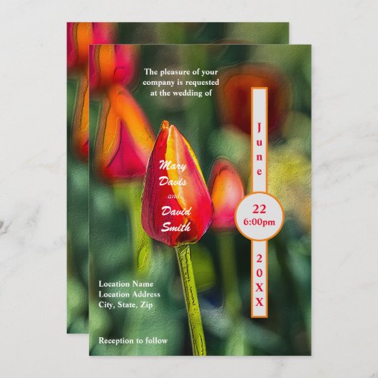 テクスチャチューリップ庭園の結婚式 招待状 (正面/裏面)