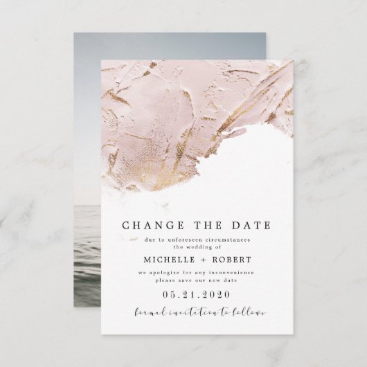 テクスチャバラ金ゴールド写真の日付の変更 招待状 (正面/裏面)