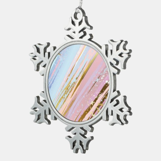 テクスチャピンクの背景 スノーフレークピューターオーナメント (右)