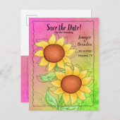 テクスチャピンクグリーンの黄色のひまわりフローラ 案内ポストカード (正面/裏面)