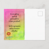 テクスチャピンクグリーンの黄色のひまわりフローラ 案内ポストカード (裏面)