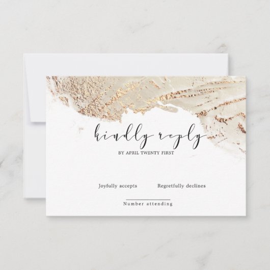 テクスチャフェイク金ゴールドホイエレガントルRSVPカード 出欠カード (正面)