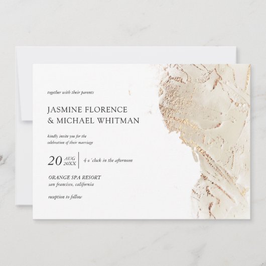 テクスチャフェイク金ゴールド箔結婚式招待状 招待状 (正面)