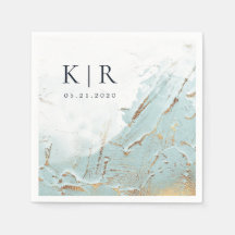 テクスチャブルーモダン金ゴールド結婚紙ナプキンス