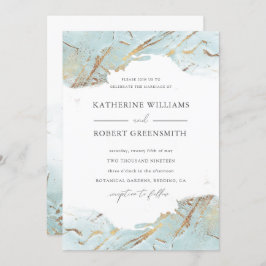 テクスチャブルー金ゴールドホイフェイクルエレガントな結婚式 招待状