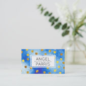 テクスチャマーク(金ゴールド)/青の水色 名刺 (スタンド正面)