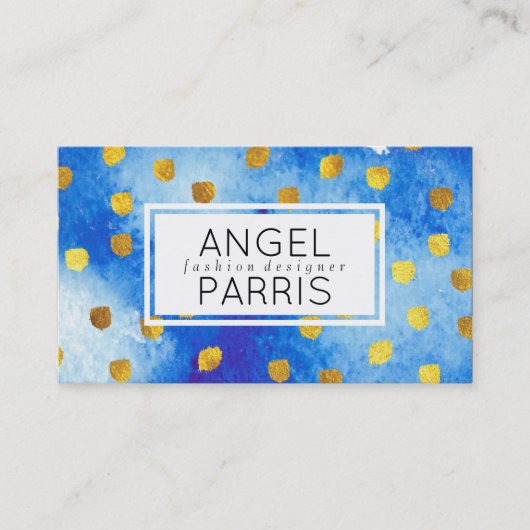 テクスチャマーク(金ゴールド)/青の水色 名刺 (正面)