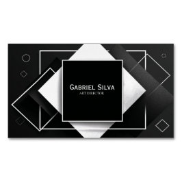 テクスチャモダンジオメトリ白黒 マグネット名刺