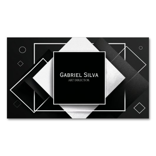 テクスチャモダンジオメトリ白黒 マグネット名刺 (正面)