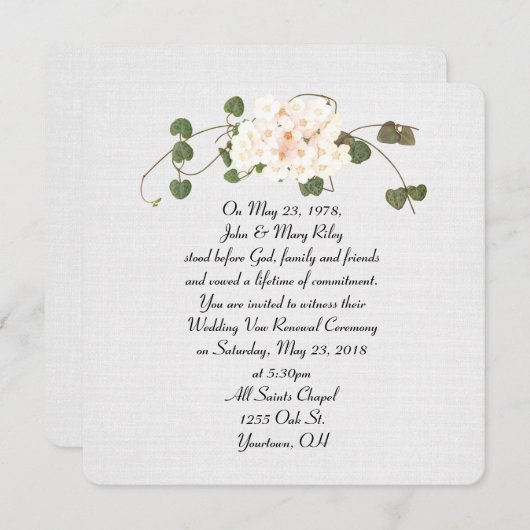 テクスチャリネンのツタと花の花束 招待状 (正面/裏面)