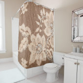 テクスチャレースの布地。白い背景のスタッドのレース シャワーカーテン (インサイチュ)