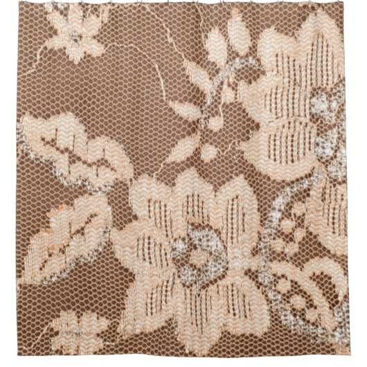 テクスチャレースの布地。白い背景のスタッドのレース シャワーカーテン (正面)