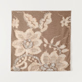 テクスチャレースの布地。白い背景のスタッドのレース タペストリー (正面(横))