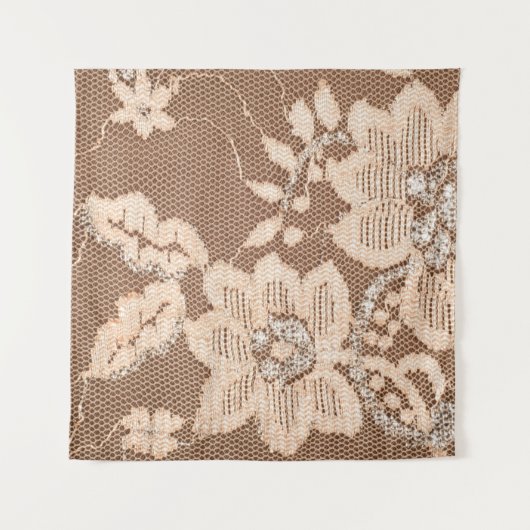 テクスチャレースの布地。白い背景のスタッドのレース タペストリー (正面)