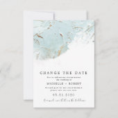 テクスチャードされた青い金ゴールド写真の日付の変更 招待状 (正面)