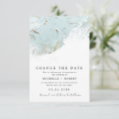 テクスチャードされた青い金ゴールド写真の日付の変更 招待状 (スタンド正面)